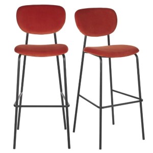 Pack de 2 sillas altas para profesionales en terciopelo rojo y patas de metal negro