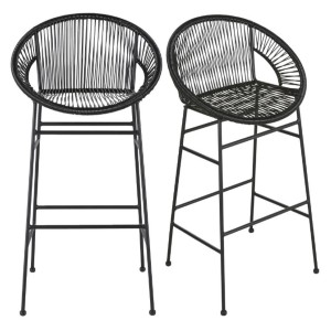 Pack de 2 sillas altas profesionales modelo Copacabana con asiento en resina negra y patas de metal negro 2