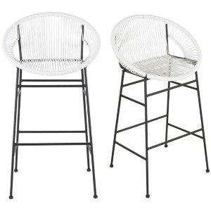Set de 2 sillas altas blancas Copacabana de Maisons du monde, pack de 2 sillas altas profesionales de resina blanca y patas de metal negro